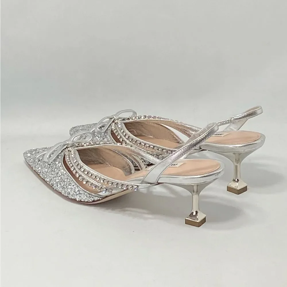 Miu Miu Jeweled Slingback Glitter Pumps size 37